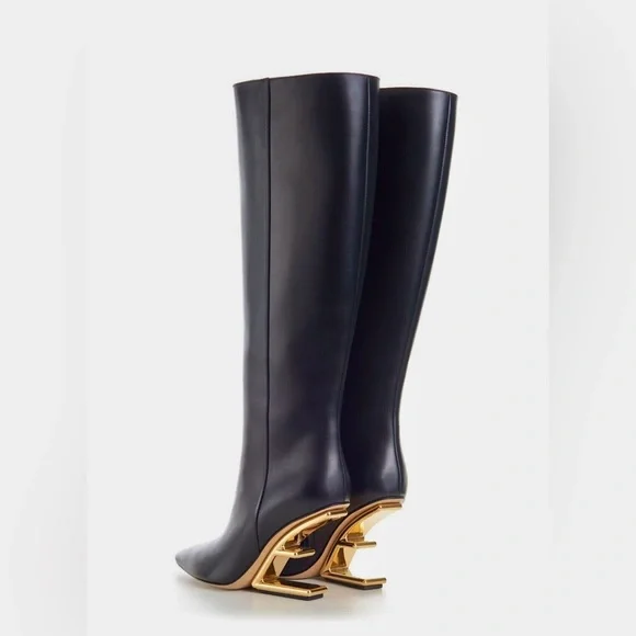 Fendi Calfskin F-Heel Tall Boots -
Black - Picture 2 of 7
